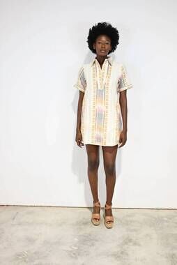 NEW NEVER A WALLFLOWER split neck mini dress in oaxaca handloom